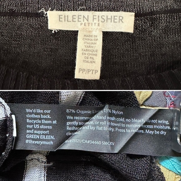 Eileen Fisher Petite Crepe Black White Striped Top Linen Blend Women’s Size PP - Picture 16 of 16